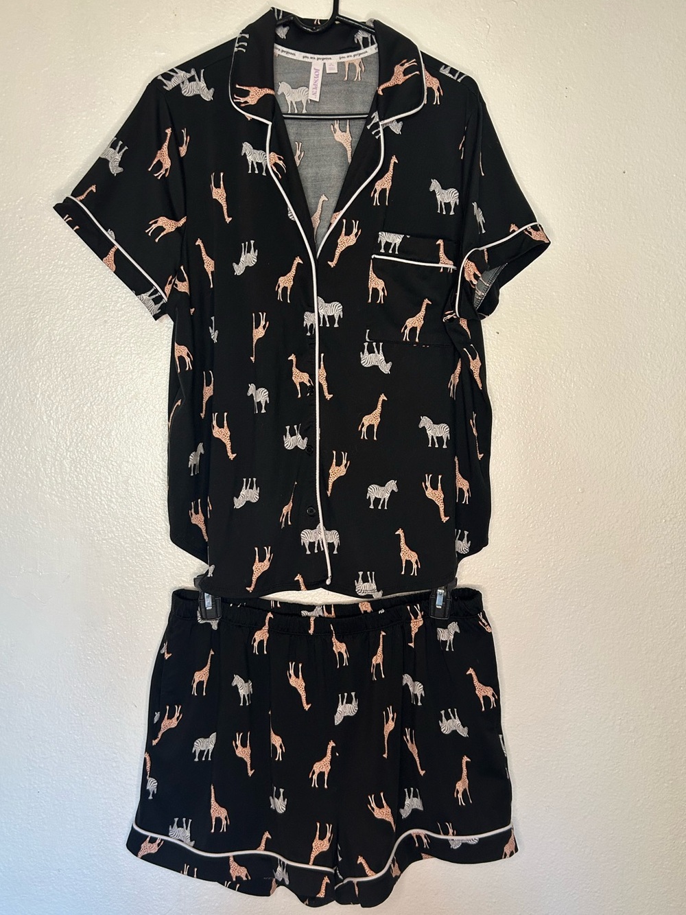 Women's Plus Size Black Short Pajama Set with Animal Print